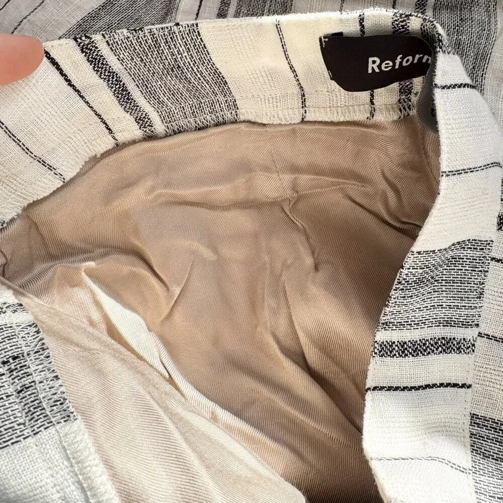 Reformation Romero Striped Linen Wide-Leg Pants White Grey 0